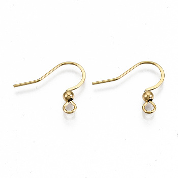 304 Stainless Steel French Earring Hooks, Flat Earring Hooks, Ear Wire, with Horizontal Loop, Real 18K Gold Plated, 15~17x18mm, Hole: 2mm, Pin: 0.7mm
