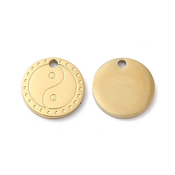 Ion Plating(IP) 316L Surgical Stainless Steel Charms, Flat Round with Yin Yang Pattern Charm, Textured, Real 18K Gold Plated, 12x12x1.4mm, Hole: 1.5mm