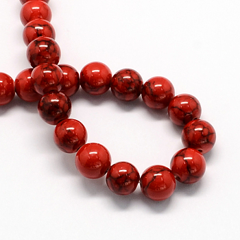 Dyed Synthetic Turquoise Gemstone Bead Strands, Round, Red, 6mm, Hole: 1mm, about 66pcs/strand, 15.7 inch