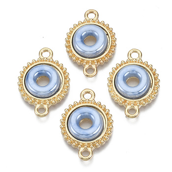Porcelain Links Connectors, with Light Gold Plated Brass Findings, Donut, Light Blue, 21x14x3mm, Hole: 1.8mm
