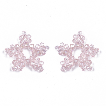 Plating Acrylic Woven Beads, Cluster Beads, Star, Pearl Pink, 24.5x26x3.5mm, Hole: 5mm