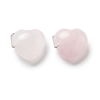 Natural Rose Quartz Pendants, Heart Charms with Platinum Tone Brass Findings, 15~16x16~16.5x7.5mm, Hole: 2.5~4x4~7mm