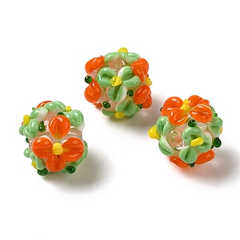 Handmade Lampwork Beads, Flower, Dark Orange, 12~14mm, Hole: 1.2mm