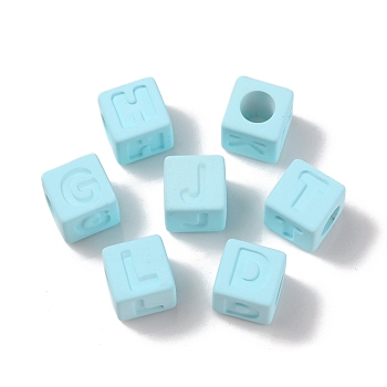 Rubberized Style Transparent Acrylic Beads, Square, Light Cyan, 12x12x12mm, Hole: 7mm