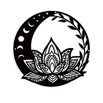 Iron Wall Art Decorations, for Front Porch, Living Room, Kitchen, Matte Style, Moon with Lotus, 300x1mm