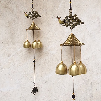 Lucky Wind Chime, Brass Windbell for Home Patio Outdoor Garden Hanging Decoration, Peacock, 460~580mm