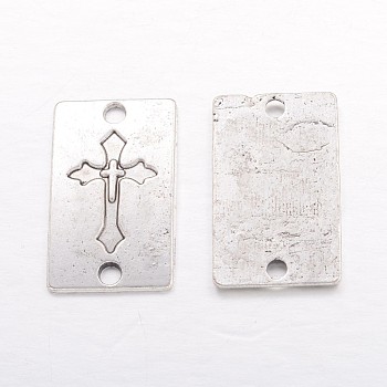 Tibetan Style Links connectors, Cadmium Free & Nickel Free & Lead Free, Rectangle, Antique Silver, 27x16x1.5mm, Hole: 3mm