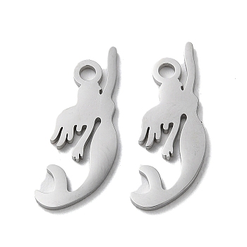 304 Stainless Steel Pendants, Manual Polishing, Mermaid Charms, Stainless Steel Color, 18x6.5x1mm, Hole: 1.6mm