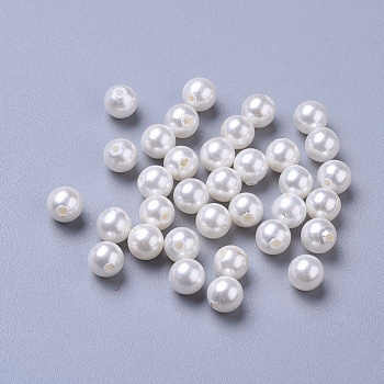 Shell Pearl Beads, Half Drilled Beads, Polished, Round, White, 6mm, Hole: 1mm