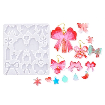 DIY Silicone Pendant Molds, Decoration Making, Resin Casting Molds, For UV Resin, Epoxy Resin Jewelry Making, Bowknot, 132x118x4mm, Hole: 1.6mm and 3.5mm, Inner Diameter: 15.5~68x14.5~68.5mm