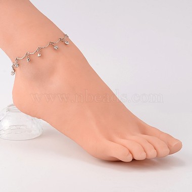 Bracelets de cheville avec breloque en laiton avec strass à la mode(AJEW-AN00118)-4