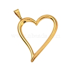 Hollow 304 Stainless Steel Pendants, Heart Charm, Ion Plating(IP), Long-Lasting Plated, Real 18K Gold Plated, 46x39x2mm, Hole: 8x4mm(STAS-F355-02G)