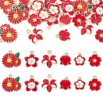30Pcs 6 Styles Alloy and Enamel Pendants, Flower Charms, Light Gold, Red, 14.5~20x13~22x1~2mm, Hole: 1.5~1.8mm, 5pcs/style(ENAM-TADJ0001-04C)
