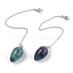 Natural Fluorite Dowsing Pendulums, with Rack Plating Brass Findings, Platinum, Egg, 215~222mm, Hole: 1.8mm(G-B139-04P-01)