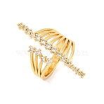 Brass Micro Pave Clear Cubic Zirconia Open Cuff Rings, for Women, Lead Free & Cadmium Free, Real 18K Gold Plated, Inner Diameter: 16mm(RJEW-U009-08G-03)
