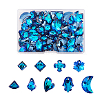 90Pcs 9 Styles Electroplated Glass Pendants, Silver Plated Bottom, Faceted, Heart & Maple Leaf & Hamsa Hand Charms, Mixed Shapes, Medium Blue, 10~20x11.5~14x3~7mm, Hole: 0.9~1.6mm, 10pcs/style(EGLA-TA0001-14)