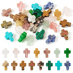 30Pcs 15 Styles Natural & Synthetic Mixed Gemstone Beads, Cross, Mixed Dyed and Undyed, 13.5x9.5x4.5mm, Hole: 0.7mm, 2pcs/style(G-TA0002-13)