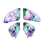 Transparent Epoxy Resin Pendants, Wings with Floral Pattern Charms, with Paillette, Green, 39~39.5x18~20.5x2.5~3mm, Hole: 1mm(RESI-T057-32A)