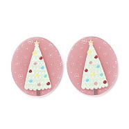 Christmas Theme 3D Printed Resin Pendants, DIY Earring Accessories, Oval with Christmas Tree Pattern, Pink, Christmas Tree Pattern, 39x33x2.5mm, Hole: 1.6mm(RESI-I036-10)