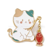 Cat and Fish Enamel Pin, Gold Plated Alloy Badge for Backpack Clothes, Red, 39x32x1.5mm(JEWB-E016-07G-02)