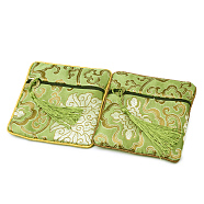 Chinese Style Square Cloth Zipper Pouches, with Random Color Tassels and Auspicious Clouds Pattern, Light Green, 12~13x12~13cm(CON-PW0001-090L)