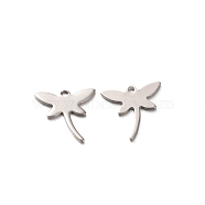 201 Stainless Steel Dragonfly Charms, Stainless Steel Color, 11.5x11.5x0.5mm, Hole: 1mm(X-STAS-E088-04)