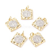 Brass Pendants, with Jump Rings, Long-Lasting Plated, Square with Saint Benedict Medal, Real 18K Gold Plated & Platinum, 17.4x15x2mm, Hole: 3.5mm(ZIRC-I043-28G)