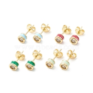 Column Cubic Zirconia Stud Earrings with Enamel, Real 18K Gold Plated Brass Earrings for Women, Cadmium Free & Nickel Free & Lead Free, Mixed Color, 14.5x5mm, Pin: 0.6mm(EJEW-P196-02G)