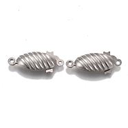 304 Stainless Steel Box Clasps, Multi-Strand Clasps, Oval, Stainless Steel Color, 21x8x5mm, Hole: 1.2mm(STAS-P249-04P)