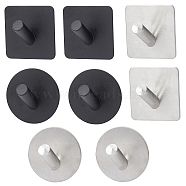Olycraft 8Pcs 2 Style 304 Stainless Steel Hook Hanger, with Self Adhesive Sticker, Square & Flat Round, Electrophoresis Black & Stainless Steel Color, 2.85x4.5cm, 4.5x4.5x2.8cm, 8pcs/set(STAS-OC0001-07)