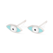 Enamel Horse Eye Stud Earrings, Brass Jewelry for Women, Cadmium Free & Lead Free, Long-Lasting Plated, Platinum, 5x11mm, Pin: 1mm(EJEW-P201-01P)