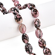 Natural Rhodonite Beads Strands, Flat Oval, 14x10x5.5mm, Hole: 1.2mm, about 28pcs/strand, 15.55''(39.5cm)(G-M206-52)