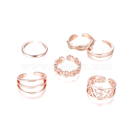 Brass Cuff Toe Rings, Stackable Rings, Mixed Style, Rose Gold, US Size 1 3/4~3(13~14mm), 6pcs/set(RJEW-G100-06RG)