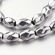 Electroplate Non-magnetic Synthetic Hematite Beads Strands, Twisted Oval, Silver Plated, 12x8~9mm, Hole: 1mm, about 33pcs/strand, 15.7 inch(G-F300-12-01)