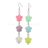 Acrylic Dangle Earrings, with 304 Stainless Steel Earring Hooks, Flower, Stainless Steel Color, 88.5x15.5mm(EJEW-JE05752-01)