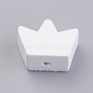 Natural Wood Beads, Dyed, Crown, White, 13x17x8mm, Hole: 2mm, about 201pcs/120g(WOOD-Q030-63H)