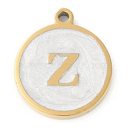 Ion Plating(IP) 201 Stainless Steel Pendants, with White Enamel, Real 18K Gold Plated, Flat Round with Letter, Letter Z, 18.5x15.5x2mm, Hole: 1.6mm(STAS-K288-02G-Z)