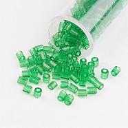 11/0 Two Cut Round Hole Glass Seed Beads, Hexagon, Transparent Colours, Green, 2x2mm, Hole: 0.5mm, about 41000pcs/pound(SEED-G006-2mm-07)