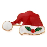 Christmas Theme Enamel Pins, Golden Alloy Rhinestones Brooches for Backpack Clothes, Hat, 20x34mm(JEWB-U007-01L)