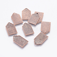 Metal Tags, Brass Stamping Blank Tag Pendants, Red Copper, 21x12x0.5mm, Hole: 1mm(KK-N0001-03R)