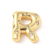 Brass Micro Pave Clear Cubic Zirconia Pendant, Letter A~Z, Letter R, 22x19x6mm, Hole: 4mm(KK-Z046-01G-R)