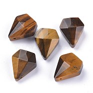 Natural Tiger Eye Pendants, Faceted, Diamond, 21x17x8.5mm, Hole: 1.2mm(G-L564-002-A02)