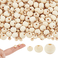 3000Pcs 3 Styles Unfinished Wood Beads, Round Wooden Loose Beads Spacer Beads for Craft Making, Macrame Beads, Moccasin, 4~8mm, Hole: 0.5~1mm, 1000pcs/style(WOOD-GA0001-56)