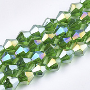 Electroplate Glass Beads Strands, AB Color Plated, Faceted, Bicone, Lime Green, 6x5.5~6mm, Hole: 1mm, about 47~48pcs/strand, 10.83 inch(27.5cm)(X1-EGLA-Q118-6mm-B16)