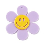 Opaque Acrylic Big Pendants, Sunflower with Smiling Face Charm, Lilac, 55x50.5x5mm, Hole: 2.5mm(OACR-P012-B02)