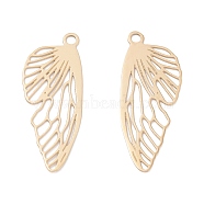Ion Plating(IP) 316 Surgical Stainless Steel Pendants, Insect Wing, Real 24K Gold Plated, 21.5x8x0.5mm, Hole: 1.2mm(STAS-H163-18G)
