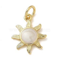 Rack Plating Brass Enamel Charms, with Jump Ring, Long-Lasting Plated, Lead Free & Cadmium Free, Sun Charms, Real 18K Gold Plated, White, 14.5x12x2mm, Hole: 3mm(KK-K392-50G-02)