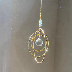 Glass Teardrop & Iron Ring Pendant Decorations, Hanging Suncatchers, for Home Garden Decorations, Golden, 300mm(PW-WG25982-02)