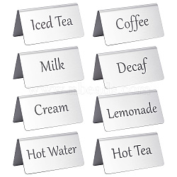 Stainless Steel Table Tent Sign, Coffee Tea Beverage Table Display, Stainless Steel Color, 76x41x37mm,  8pcs/set(AJEW-WH0596-317)