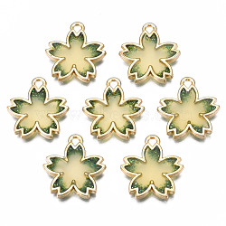 Rack Plating Alloy Epoxy Resin Pendants, with Scallion Powder Cadmium Free & Nickel Free & Lead Free, Light Gold, Flower, Yellow Green, 20x18x2mm, Hole: 1.8mm(PALLOY-T083-02B)